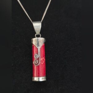 Natural Red Coral Sterling Silver 925 Handmade Pendant Necklace